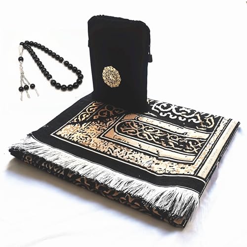 SHUKRAN-Prayer-Rug-Muslim-Prayer-Mat-with-Bag-Prayer-Beads-for-Kids-Men-Women-Soft-Thin-Prayer-Matt-Islam-for-Eid-Travel-Ramadan-Perfect-Islamic-Gifts-Chenille-Fabric