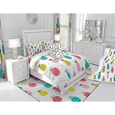 Colorful Pineapple Print Comforter Set Queen Size Cartoon Tropical Fruits Bedding Set 3Pcs Boho Dots Quilt Set for Kids Girls Boys Women Bedroom Decor Fashion Summer Duvet Insert,2 Pillowcases 51wbLmWuyjL. SS400