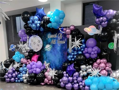 Image of MEBAY Grey Violet Maca Purple Gold Balloons Garland Arch Kit, 146Pcs Latex Balloons Different Sizes 18 12 10 5 Inch for Party Decoration Birthday Wedding Engagements Anniversary Baby Shower