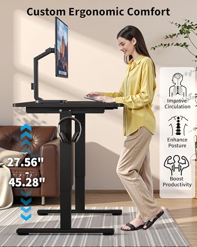 Image of Okin Small Electric Standing Desk, 36 x 24 Inches Whole Piece Height Adjustable Desk, Black Sit to Stand Desks Computer Workstation for Home Office