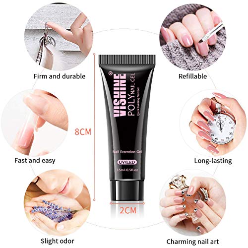 Nagelgel Set, Vishine 8 Farben Poly Nagel Gel Nagellack UV Farbgel Nagelgel mit Top Base Coat, Slip Lösung, Nagelbürste… – Bild 8