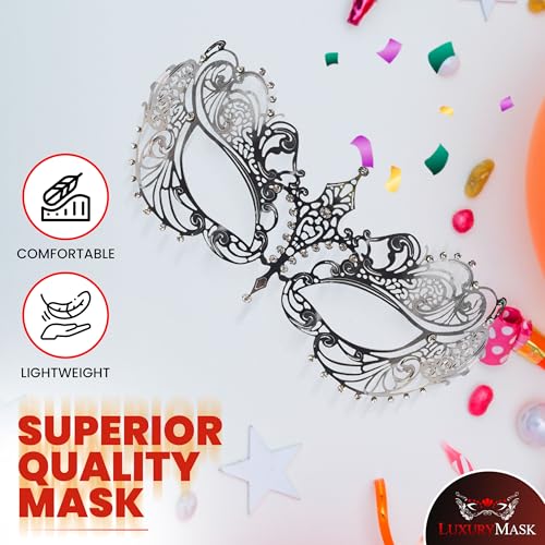 Image of Masquerade Mask for Women with Rhinestones - Elegant Metal Half Face Mask for Masquerade Parties, Mardi Gras, & Themed Events