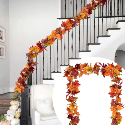 Fall Maple Leaf Garland, 70 Inch Fade Resistant Artificial Realistic Flexible Plastic Vine Greenery Garland,No Maintenance Fake Leaf Ivy Garland for Home Garden Wedding Party Wall Decor - image 7