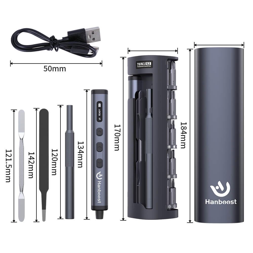 Hanboost Set di cacciaviti elettrici di precisione 78 in 1, 5 livelli di coppia e 200 giri/min, mini cacciavite ricaricabile di tipo C, con custodia pop-up e luce LED, per riparazione PC, telefono
