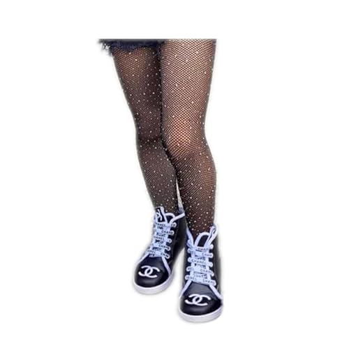 Meia Calça Arrastão Modelo Blogueirinha com Pedraria: Meia Infantil/Juvenil Brilho Strass - Tamanho