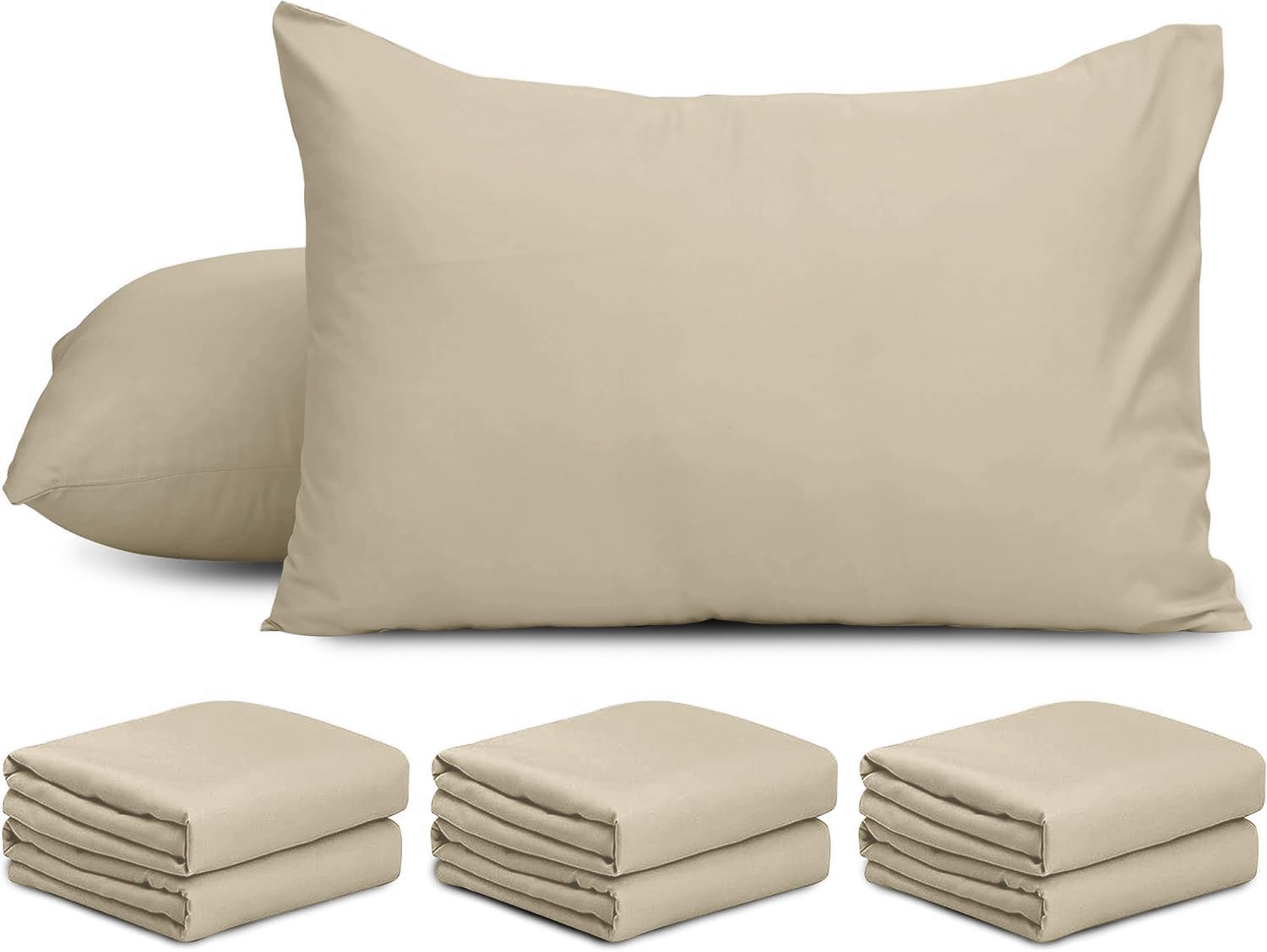 AMEHA 6 Pack Pillowcases Cream (Pillows Not Included) – Super Soft Brushed Microfiber Standard Size Pillow Cases | Hotel Quality Pillow Covers, (50 X 75 cm)