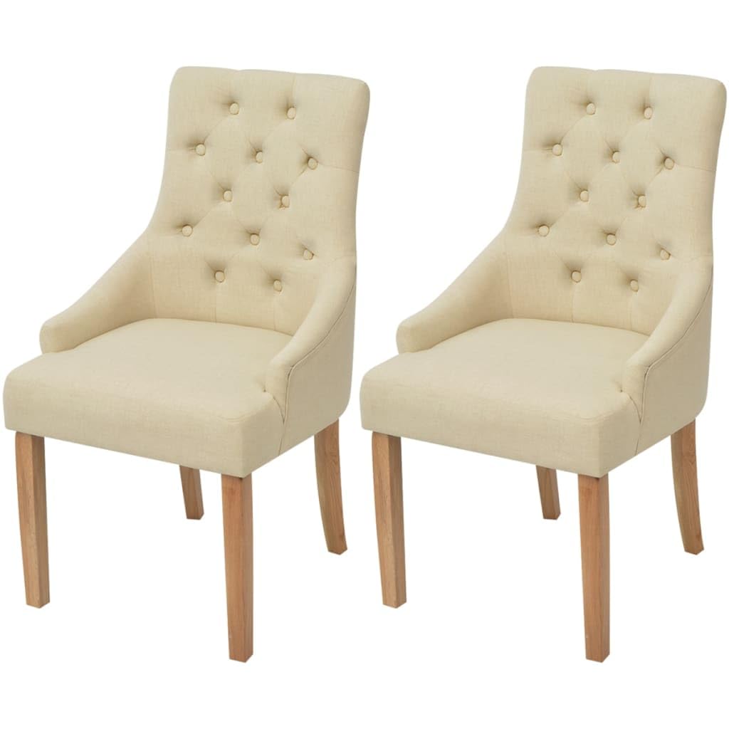 Krzesła do jadalni 2 szt. kremowy materiał z podłokietnikami, nogi z drewna dębowego, 52 x 60 x 95,5 cm, wyściełane siedzisko i oparcie, stabilne i wygodne do kuchni, salonu, jadalni