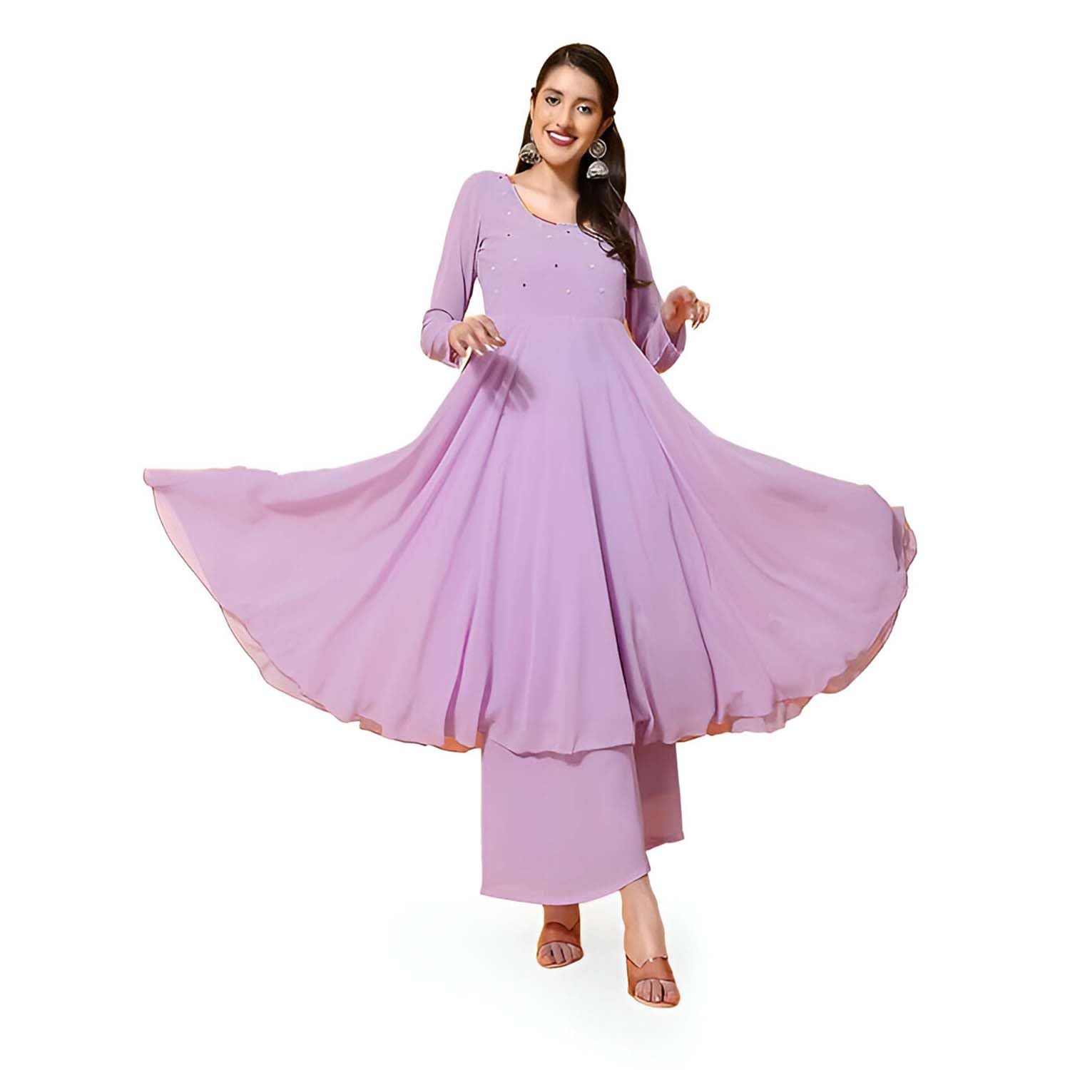 PH POSHAKHUB Georgette Regular Fit Hand Embroidery Anarkali Kurta Set for Women, Yoke Anarkali Kurta for Woman, Ankle Length Anarkali Suit for Women, Full Sleeve Kurti, Dress for Woman