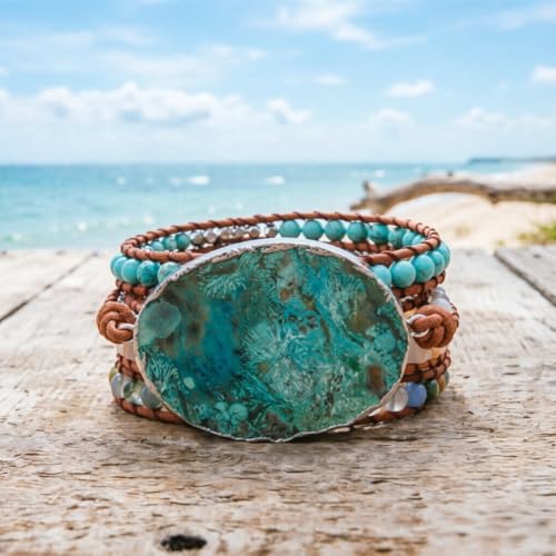 Image of YGLINE Boho Handmade Natural Stone Wrap Bracelets Jasper Crystal Beads Bracelet Jewelry