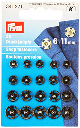 Prym Boutons Pression Laiton À Coudre 20 Pièces, Diamètre 6-11 mm, Noir