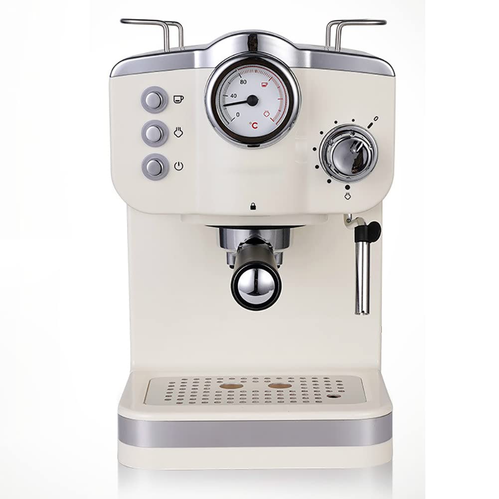 Macchina per caffè Espresso retrò, Macchina per caffè Espresso, Macchina per caffè semiautomatica, 20 Bar di Pressione, montalatte a Vapore, Serbatoio da 1,25 Litri, Stile retrò, Bianco