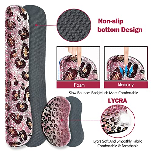 Image of ARTSO Extended Gaming Mouse Pad Set, Keyboard Wrist Rest Support Pad + Wrist Cushion + XXL Large Mouse Pad + Coaster, Stitched Edge, Non-Slip, Memory Foam Desk Mat, Pink Leopard Print