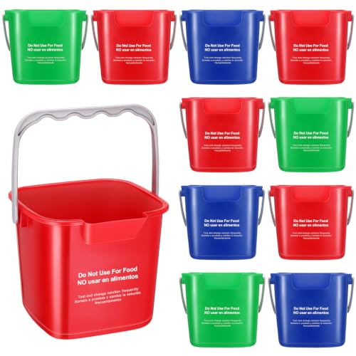 Image of Lallisa 12 Pcs 3 Quart Cleaning Bucket Small Sanitizing Square Bucket Detergent Pail for Home Office Commercial Restaurant Kitchen Bathroom School (Red Green Blue)