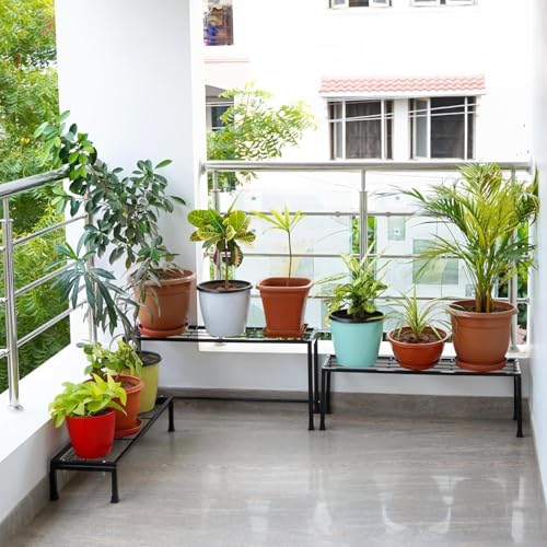 Image of Indoor /Outdoor Metal Planter Stands for Flower Pots - Space Saving Design - 100kg Load Capacity