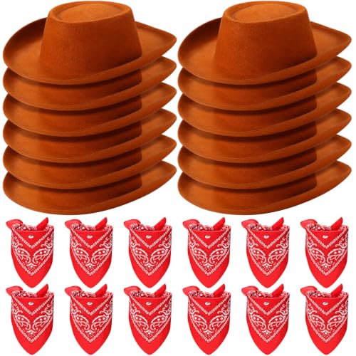 Image of Coume 24 Pieces Cowboy Hats and Bandanas, Brown