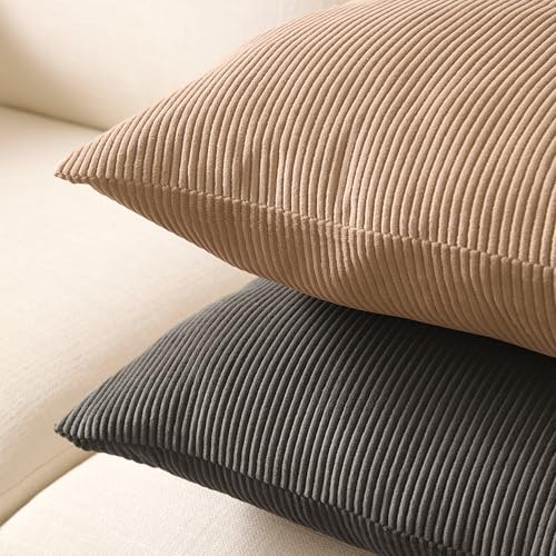 Image of Encasa XO Corduroy Cushion Covers, No Inserts, Set of 2, Dark Grey