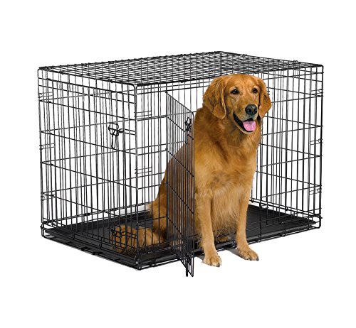 New World 42" Double Door Folding Metal Dog Crate, Includes Leak-Proof Plastic Tray
