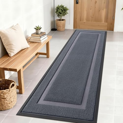 Image of OLANLY Front Door Mat Indoor Outdoor Entrance, Waterproof All-Season, All-Weather Doormat, Sturdy Natural Rubber, Fade Resistant, Low Profile, Easy Clean Patio Porch Entryway Mat, 71x23, Light Grey