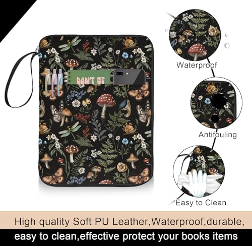 Bolimoss Buchhülle mit Griff, groß, PU-Leder, wasserdicht, mit Reißverschlussfächern für Taschenbuch, Geschenke für Leserliebhaber, Lehrer