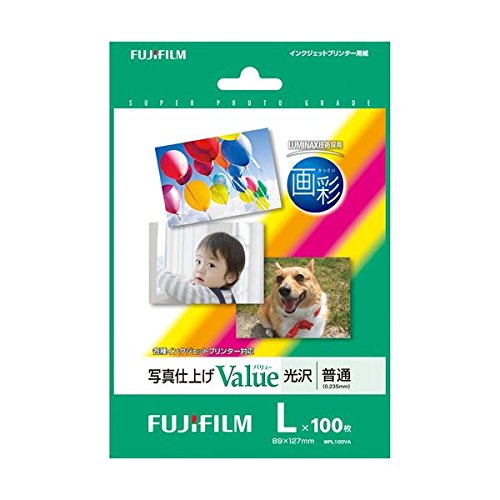 (まとめ) 富士フィルム FUJI 画彩 写真仕上げValue 光沢 L判 WPL100VA 1冊(100枚) 〔×5セット〕