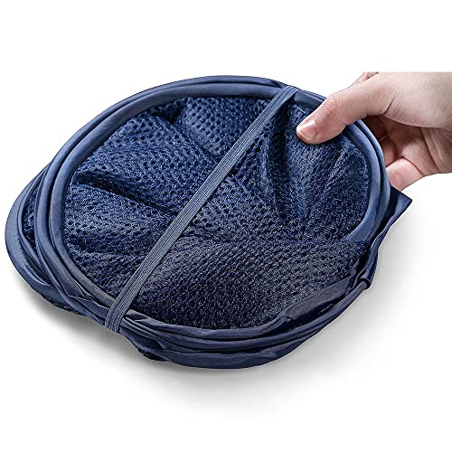 Image of BATTOO Deluxe Strong Mesh Pop up Laundry Hamper Basket with Side Pocket for Laundry Room, Bathroom, Kids Room, College Dorm or Travel Navy Blue