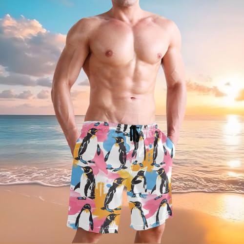 Men's Penguins Seamle Swim Trunks Novelty Beach Shorts Quick Dry Swimming Board Trunks2