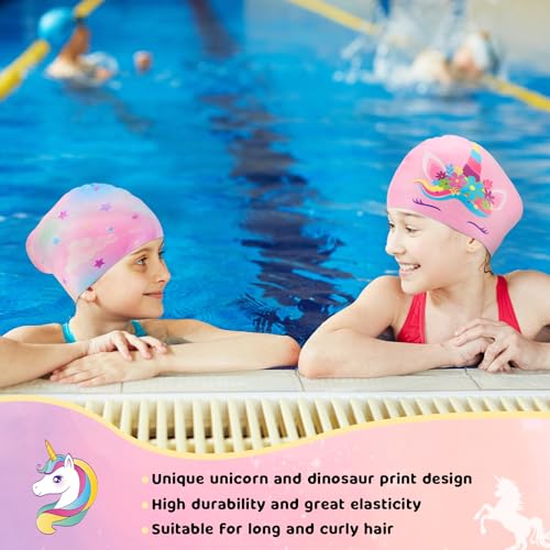 2 Paquetes de Gorros de Natación para Niños Unicornio Gorros de Natación de Silicona para Niñas Gorros de Baño Impermeables para Pelo Largo y Pelo Corto - imagen 7