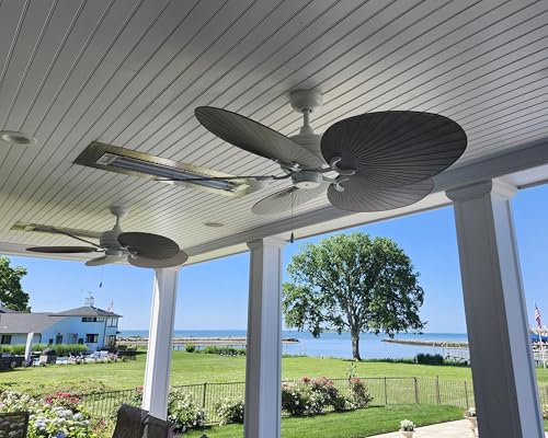 Hinkley Tropic Air 52" Indoor and Outdoor Ceiling Fan - Five Blades, DC 4 Speed Motor - Matte White and Palm-Shaped Weathered Wood Composite Fan Blades - Image 5