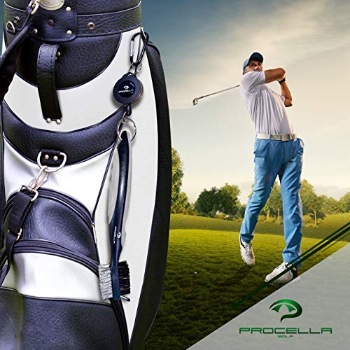 Procella Golf Club Brush and Groove Cleaner, 2 Ft Retractable Zip-line and Aluminum Carabiner, Golf Club Cleaner for Irons & Woods, Nylon & Wire Golf Club Cleaning Brush, Easily Attaches to Golf Bag