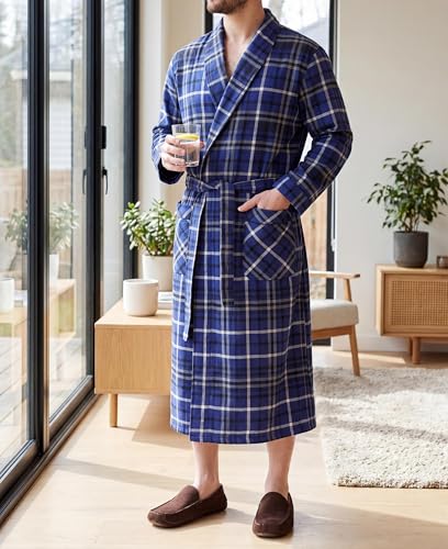 Image of Andrew Scott Mens 2 Pack Long Sleep -Sauna Robe / 100% Cotton Flannel Brush Warm Bathrobe