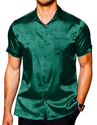 green emerald velvet dress Amazon.com: NeedBo Men's Silk Short Sleeve Shirts Jacquard Satin Casual  Button Down Shirt with Pocket Dark Green XL : Clothing, Shoes & Jewelry