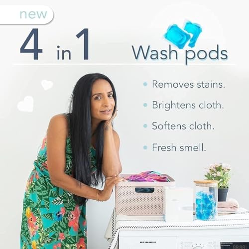 Image of 4 in 1 matic laundry pods for washing machine suitable for Front /Top Load, Odor, Stain Remover, Semi-automatic Detergent pods, smart shot Laundry Cleaning Tablets (100)