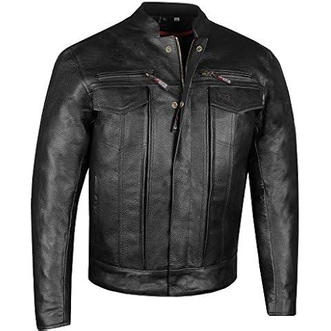 Men's Commuter Premium Natural Buffalo Leather Motorcycle Jacket CE Armor Conceal Carry Gun Pockets Cruiser Biker Black XL Cover
