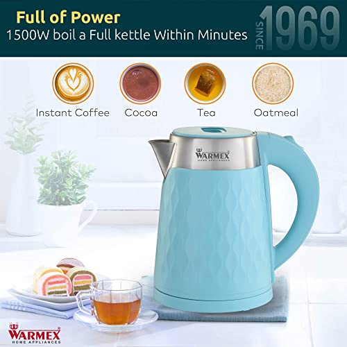 Image of Warmex Home Appliances Warmex Boil & Serve 09 1500 Watts Double Wall Inner Body Stainless Steel Electric Kettle 1.8 L (Blue)