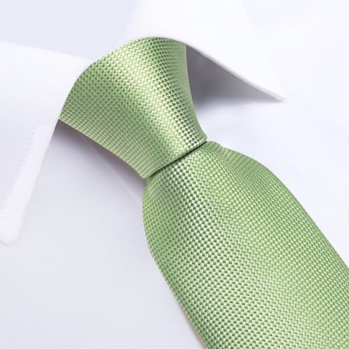 Image of DiBanGu Mens Silk Necktie Solid Color Tie and Pocket Square Cufflink Tie Clip Set Woven Plain Ties for Men Wedding Party