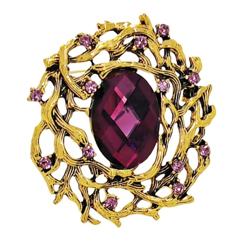 KINMOT Vintage Art Deco Amethyst Purple Oval Brooch with Branch