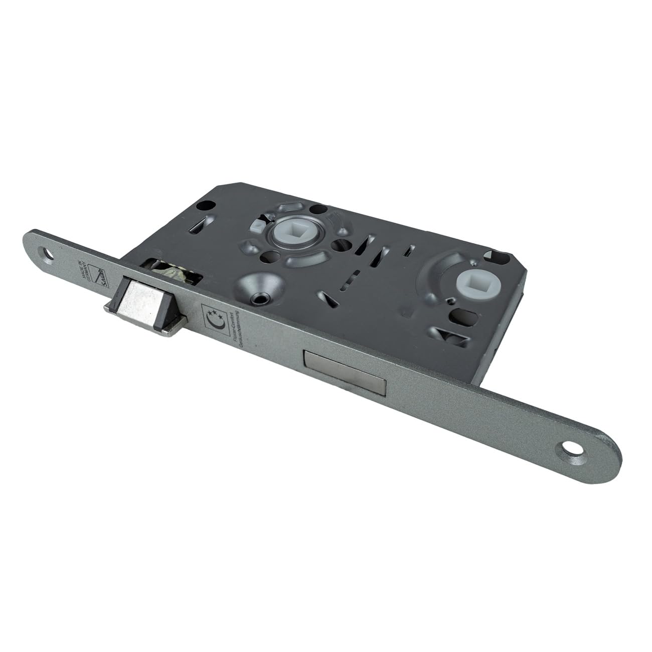 SAG Einsteckschloss für Badtüren mit Flüsterfalle | Bad & WC-Türschloss 141360K | DIN rechts | Stulpbreite 20 mm rund | Dornmaß 55 mm | Nickel Silber