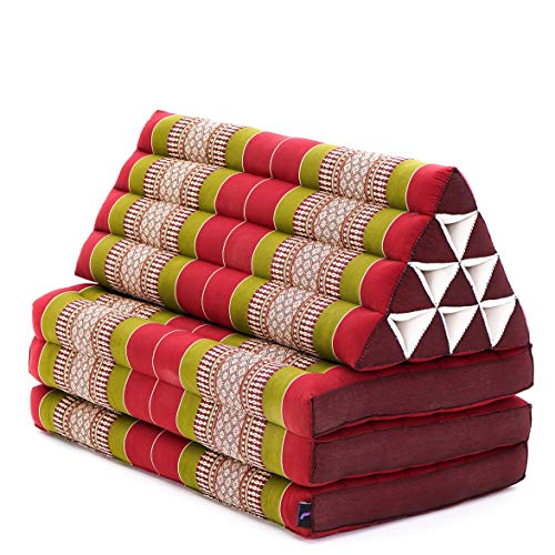 Image of Leewadee Comfortable Japanese Floor Mattress - Thai Floor Bed with Triangle Cushion - Futon Mattress - XL Extra Wide Thai Massage Mat, 67 x 31 inches, Green Red, Kapok Filling