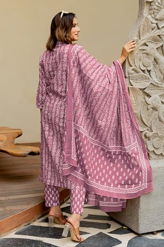 Image of MIRCHI FASHION Pure Cotton Women Straight Batik Print & Mirror Work Kurti Set with Dupatta and Pant