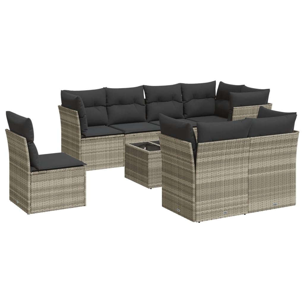 Set Divano Giardino 9 Pezzi Polyrattan Grigio Chiaro