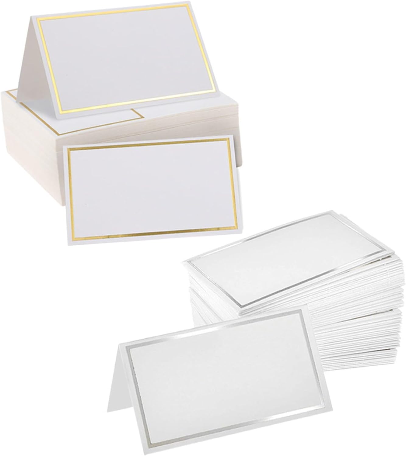 200Pcs Wedding Table Place Cards Set with Gold and Silver Foil, Folded Blank Name Cards for Seating Arrangement, Elegant Paper Signs for Wedding Reception and Party Events
