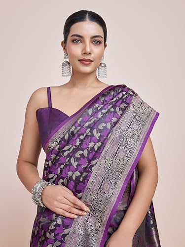 Image of Monjolika Fashion Women's Banarasi Pure Kanjivaram Style Satin Silk Saree With Blouse Piece for Wedding