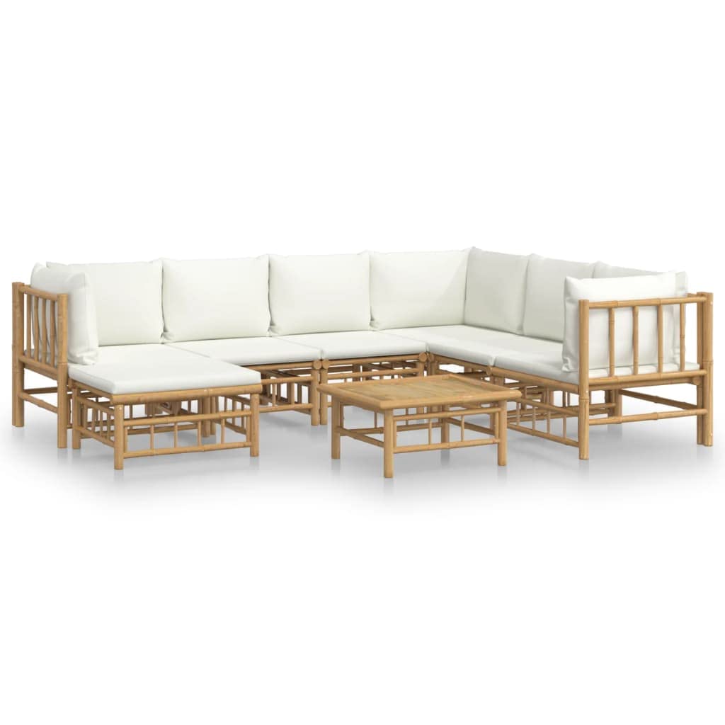 Salon de jardin, salon de jardin, lot de 8 pièces, avec coussins blanc crème, convient pour le jardin, la terrasse, l'extérieur, le balcon, la rive du lac, la cour intérieure
