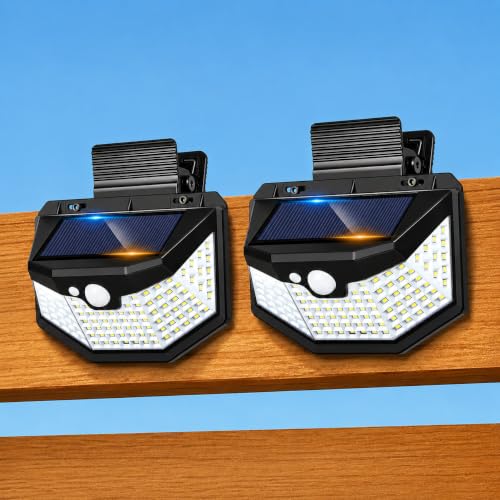 Thumok Clip on Solar Lights Outdoor 115 LED 800LM Solar Motion Lights Outdoor with 300 Wide Angle & 3 Modes IP65 Waterproof Outdoor Security Lights for Fence Yard Garden