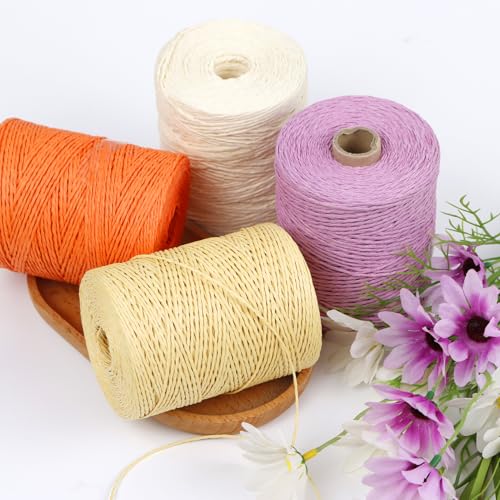 كامال خيط رافيا لاكياس الكروشيه، سلك ورقي مضفر 2 ملم × 300 متر، خيط رافيا ناعم للحياكة وشنطة الحياكة وقبعة الشاطئ والحرف اليدوية (بني فاتح)