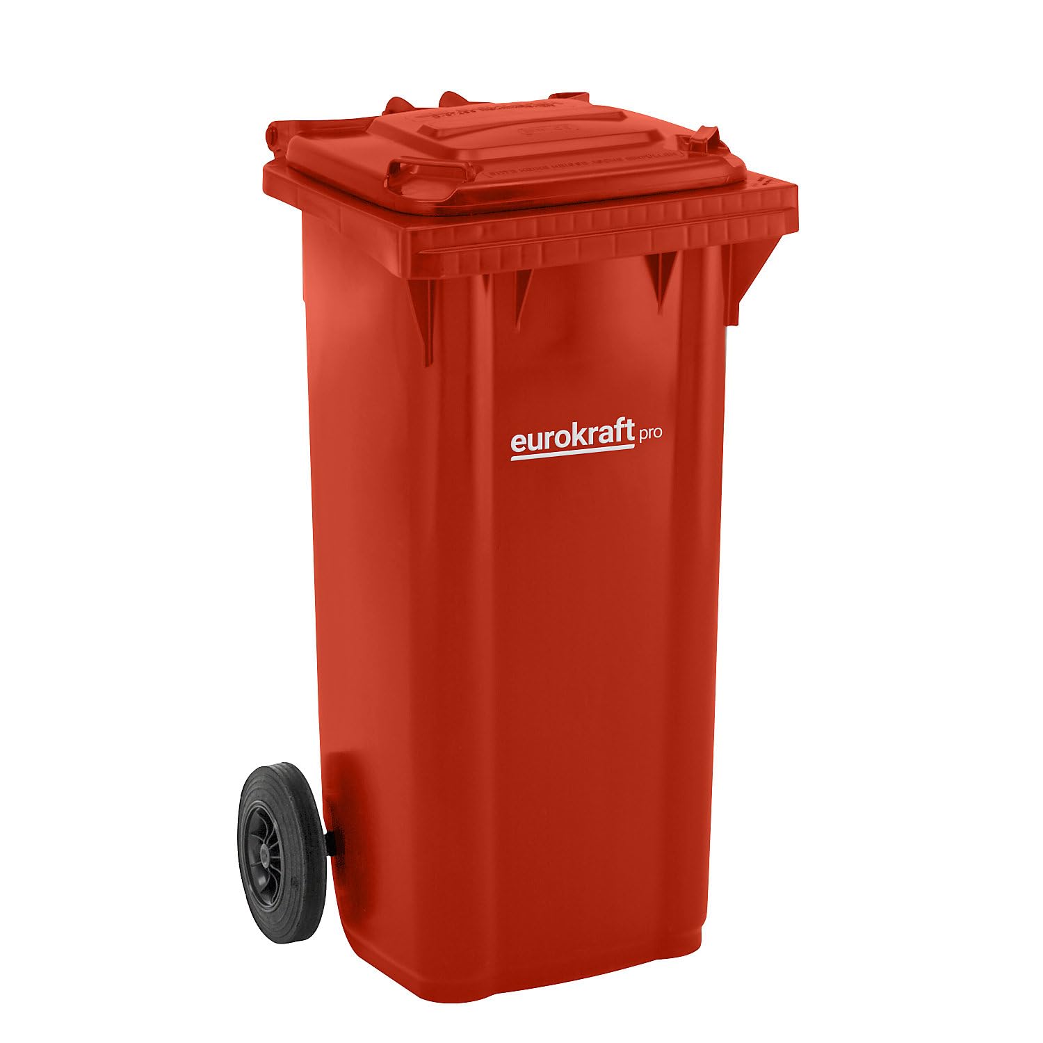 eurokraft | Poubelle en plastique conforme DIN EN 840 | capacité 120 l | l x h x p 505 x 1005 x 555 mm | rouge