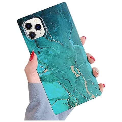 YTanazing Luxury Square Marble Compatible with iPhone 12/12 Pro Case, Slim Stylish Glossy Soft TPU Silicone Gel Shockproof Protective Durable Cases Cover for iPhone 12/12 Pro 6.1 inch - Green Cover