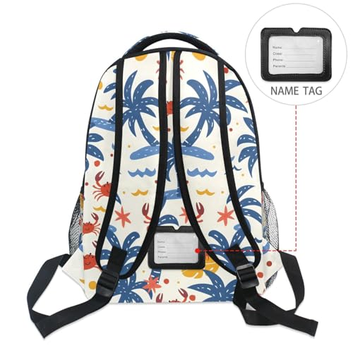 ALAZA Colorful Summer Palm Trees Crabs Backpacks for Girls Boys Elementary School Bag Kids Bookbag Personalized Travel Daypack 3rd 4th 5th Grade Rucksack 16in2