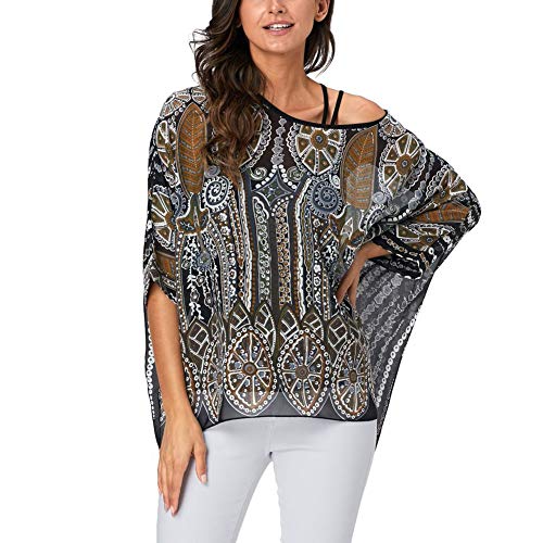 Image of Ckikiou Plus Size Batwing Flowy Semi Sheer Chiffon Blouse Tunic for Women Summer Floral Print Boho Beach Cover ups