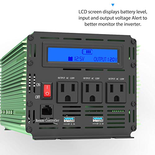 Edecoa 2000W Power Inverter 12V DC to 110V AC Power Converter with Remote Controller with USB